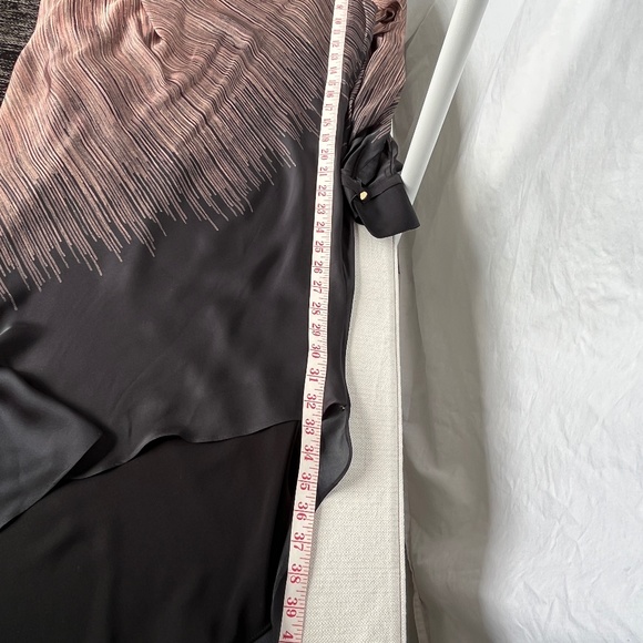 Halston Heritage (M) 100% silk shirt, asymmetrical dress in black and caramel. - Picture 15 of 16
